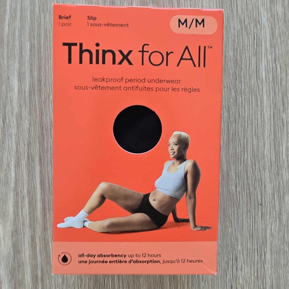 Thinx For All Period Underwear Brief Slip All-Day Absorbency Size Medium Black